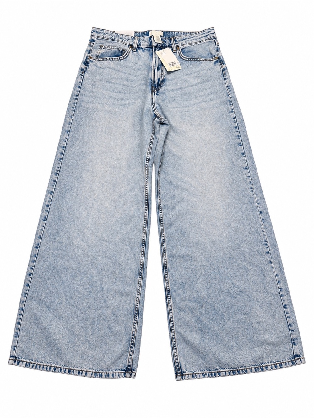 NWT H&M Super Wide High Waist Full Length Jeans Light Wash Size 10